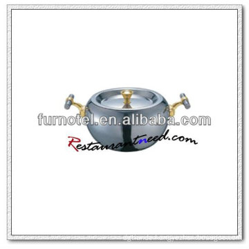 S369 Dia160mm /Dia 180mm Stainless Steel Composite Bottom Hot Pot With Gilded Handles